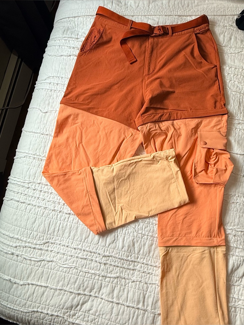 Outdoor Voices Colorblock Wide-Leg Pants in Rust, Coral & Peach